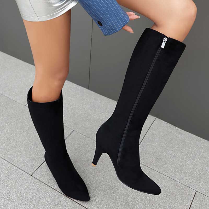 Women's Suede Knee-High Boots with Heel