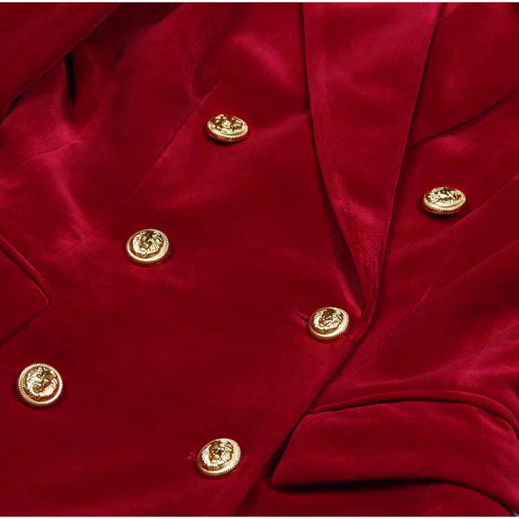 Women Velvet Pantsuit Double Breasted Gold Button Simt Fit Suit