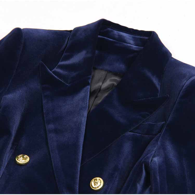 Women Velvet Pantsuit Double Breasted Gold Button Simt Fit Suit