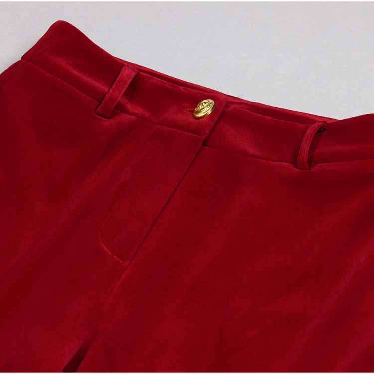 Women Velvet Pantsuit Double Breasted Gold Button Simt Fit Suit