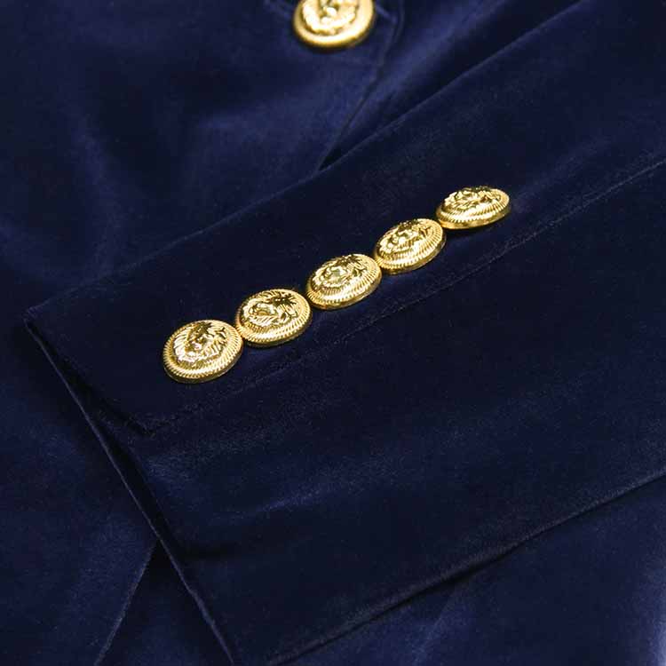 Women Velvet Pantsuit Double Breasted Gold Button Simt Fit Suit