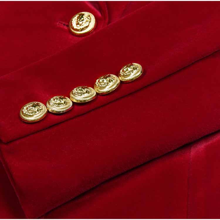 Women Velvet Pantsuit Double Breasted Gold Button Simt Fit Suit