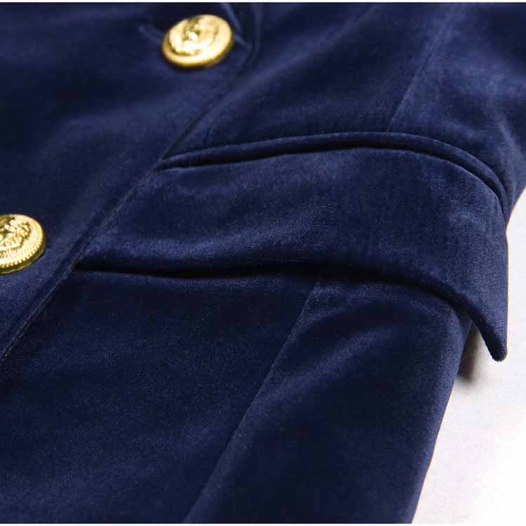 Women Velvet Pantsuit Double Breasted Gold Button Simt Fit Suit