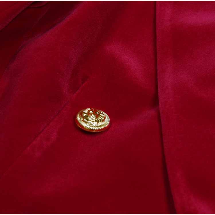 Women Velvet Pantsuit Double Breasted Gold Button Simt Fit Suit