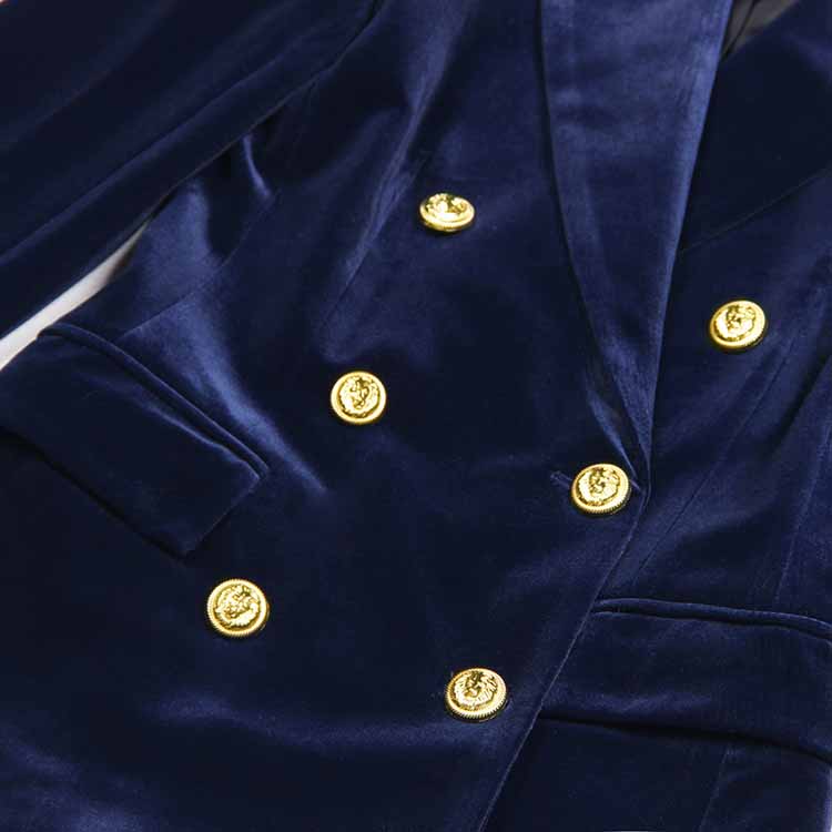 Women Velvet Pantsuit Double Breasted Gold Button Simt Fit Suit
