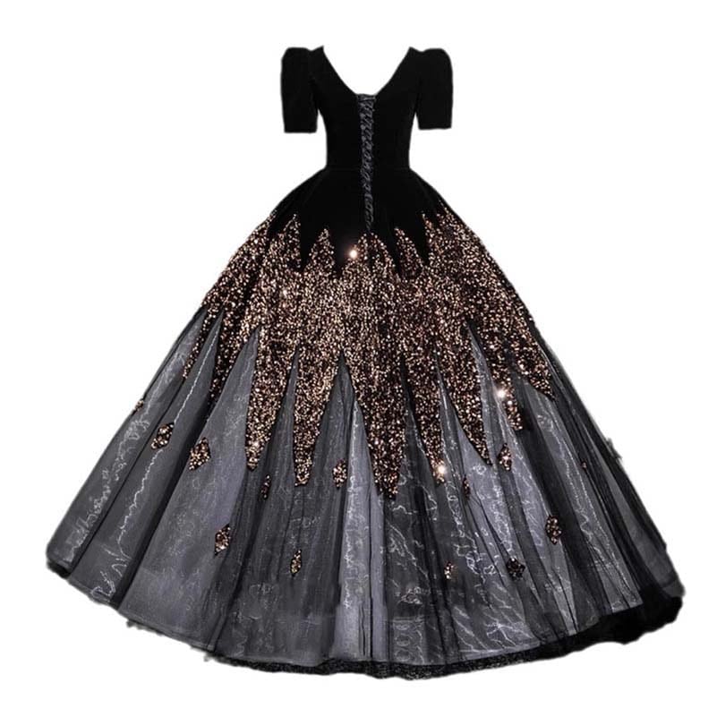 Velvet Sequin Tulle Prom Dress Wedding Ball Gown Dress