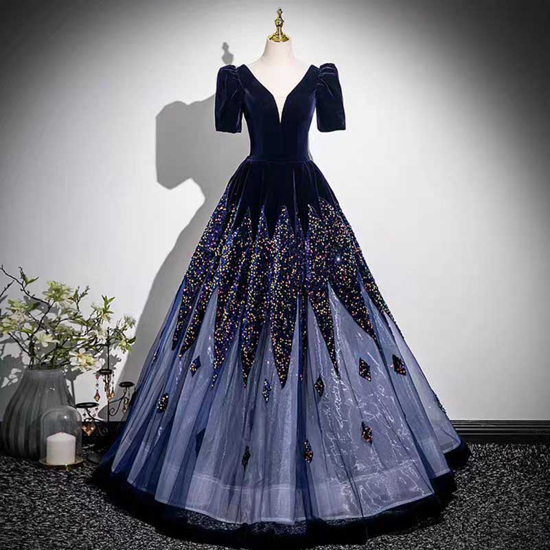 Velvet Sequin Tulle Prom Dress Wedding Ball Gown Dress