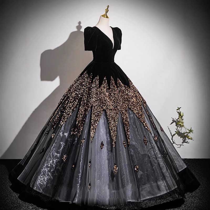 Velvet Sequin Tulle Prom Dress Wedding Ball Gown Dress
