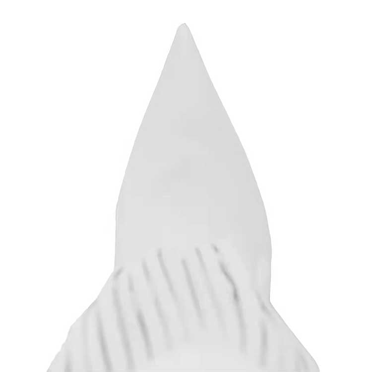 Close-up view of white fringe heeled boots with pointed toe and textured fringe detail