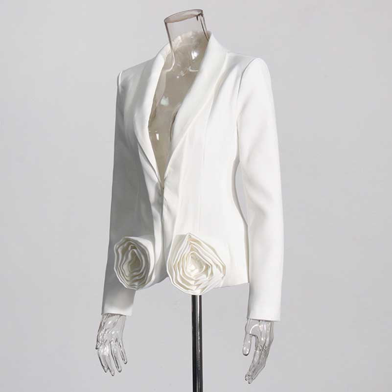 Wide-Leg Wedding Pantsuit in White Rose-appliques