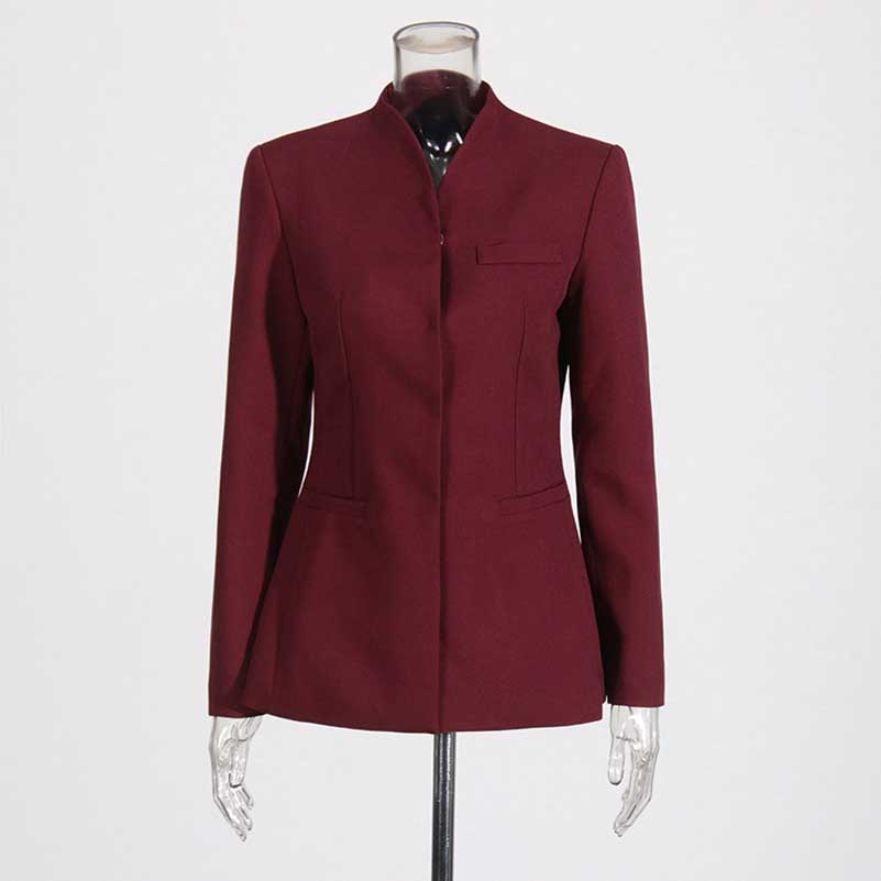 Wide Leg Pantsuit Wine Red Standard Collar Formal Event Suit