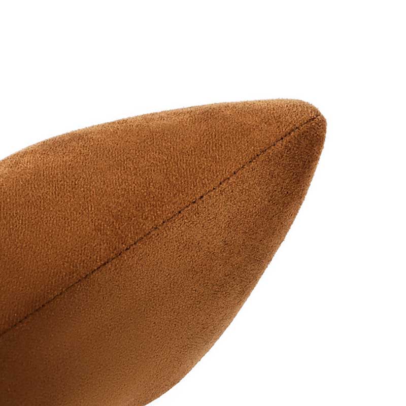 Close-up of the pointed toe on women's suede knee-high boots in brown color