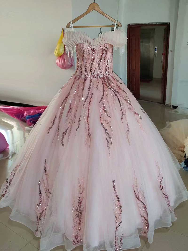 Strapless Ball Gown Rhinestone Off The Shoulder Formal Dresses