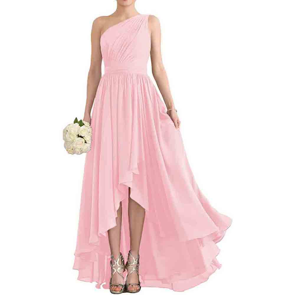 One Shoulder Bridesmaid Dresses High Low Chiffon Evening Formal Gown