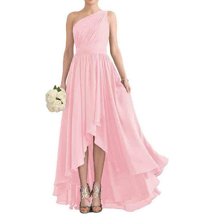 One Shoulder Bridesmaid Dresses High Low Chiffon Evening Formal Gown