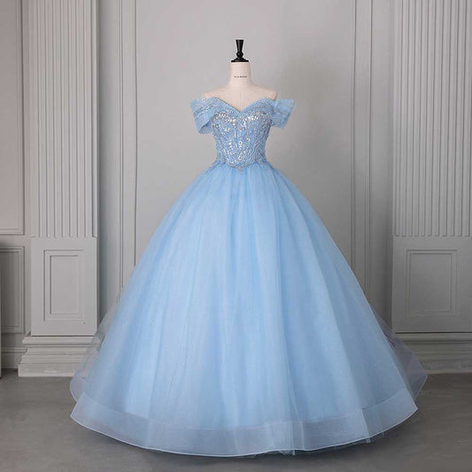 Crystal Tulle Ball Gown Wedding Dress Off-Shoulder Princess Dresses