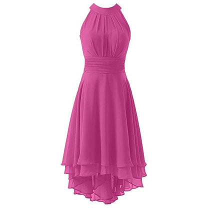 High Low Chiffon Bridesmaid Dress Halter Short Wedding Guest Dress