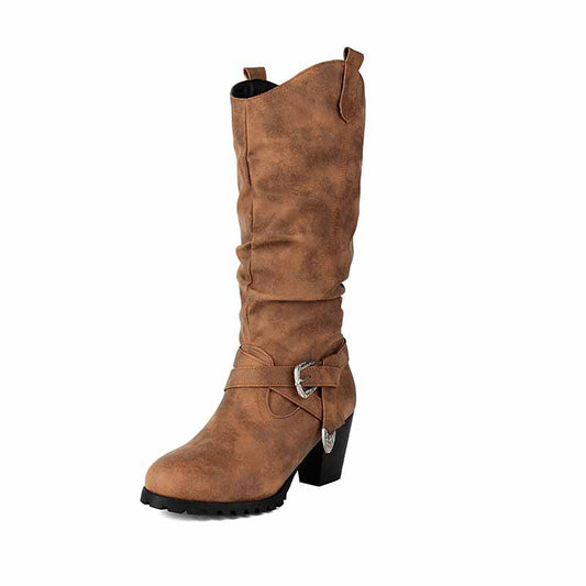 Knee High Boots with Belt – Chunky Heel Women’s Fashion Boots