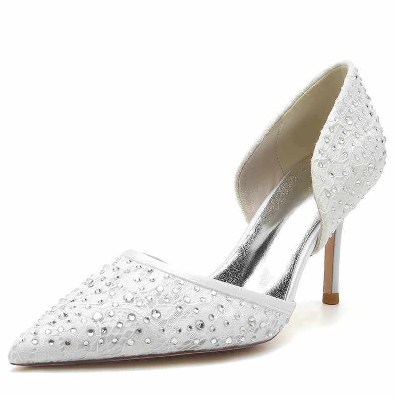 3.35" Sparkle Prom Heels Glitter Satin Bridal Shoes for Wedding