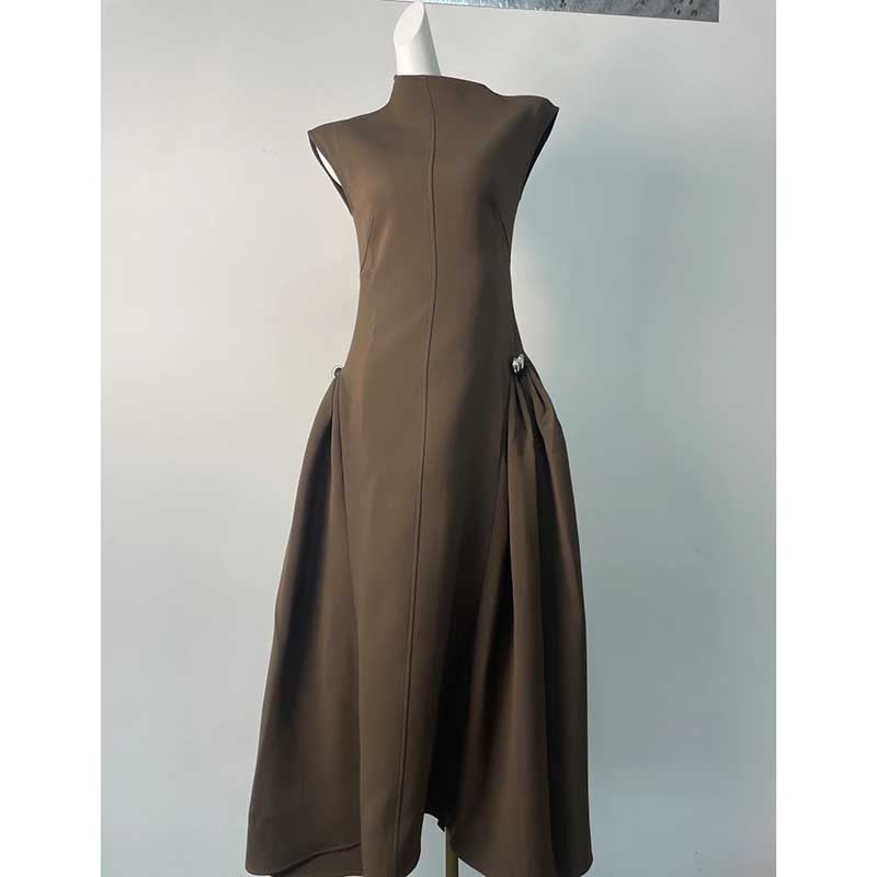 Mock Neck A-Line Midi Dress with Pockets For Women