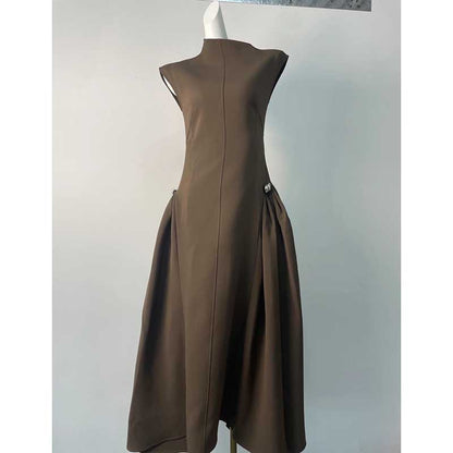 Mock Neck A-Line Midi Dress with Pockets For Women