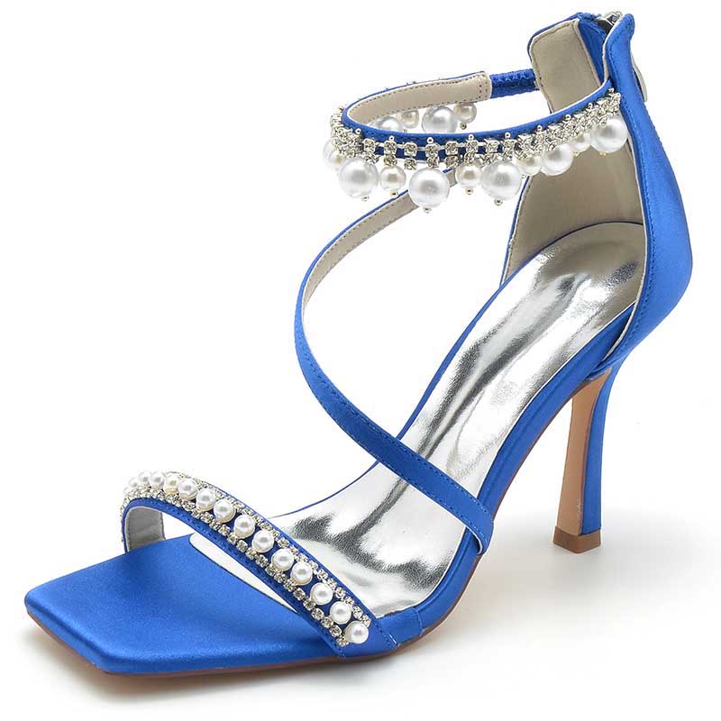 Women Back Zipper Bridal Shoes Square-Toe Wedding Sandals 3.74"