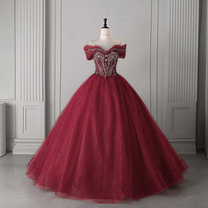 Crystal Tulle Ball Gown Wedding Dress Off-Shoulder Princess Dresses