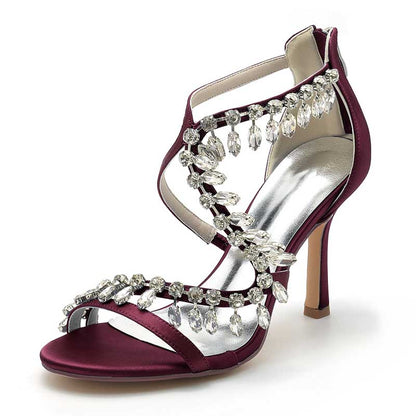 Women Bling Rhinestones Open Toe Wedding Sandals 3.74"