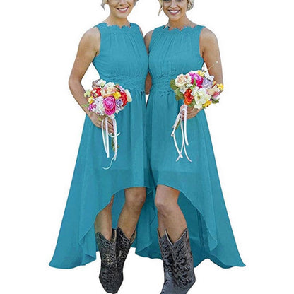 High Low Lace Chiffon Bridesmaid Dress Country Wedding Guest Dress