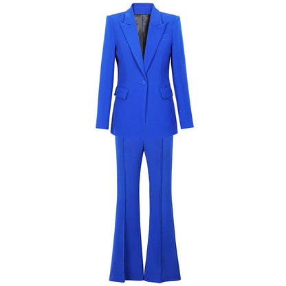 Women's One Button Blazer and Flare Pants Set – Chic Two Piece Fashion Suit