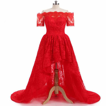 Off Shoulder Prom Dresses High Low Puffy Formal Lace Evening Ball Gowns