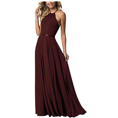 Halter Neck  Long Bridesmaids Dresses A-Line Chiffon Wedding Guest Outfit