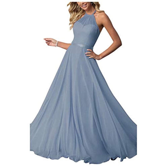 Halter Neck  Long Bridesmaids Dresses A-Line Chiffon Wedding Guest Outfit