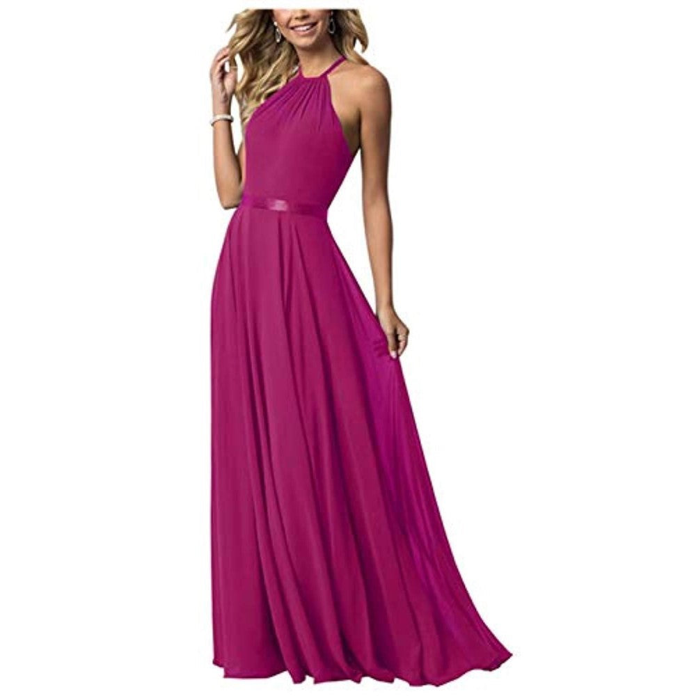 Halter Neck  Long Bridesmaids Dresses A-Line Chiffon Wedding Guest Outfit