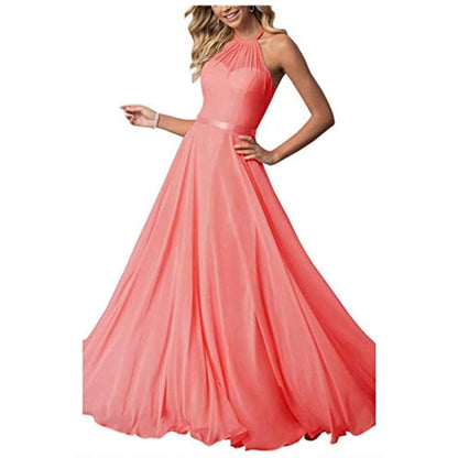 Halter Neck  Long Bridesmaids Dresses A-Line Chiffon Wedding Guest Outfit