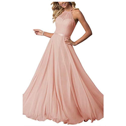 Halter Neck  Long Bridesmaids Dresses A-Line Chiffon Wedding Guest Outfit