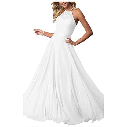 Halter Neck  Long Bridesmaids Dresses A-Line Chiffon Wedding Guest Outfit
