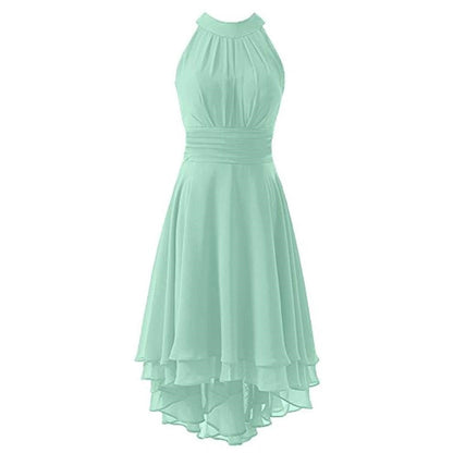High Low Chiffon Bridesmaid Dress Halter Short Wedding Guest Dress