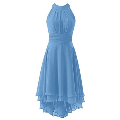 High Low Chiffon Bridesmaid Dress Halter Short Wedding Guest Dress