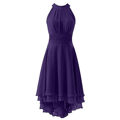 High Low Chiffon Bridesmaid Dress Halter Short Wedding Guest Dress