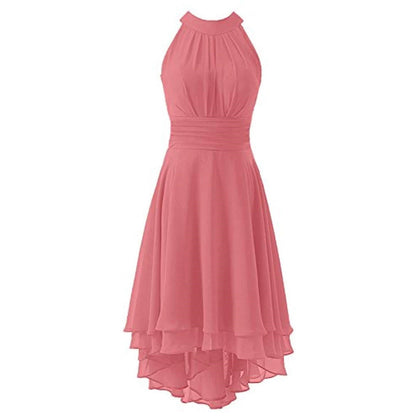 High Low Chiffon Bridesmaid Dress Halter Short Wedding Guest Dress