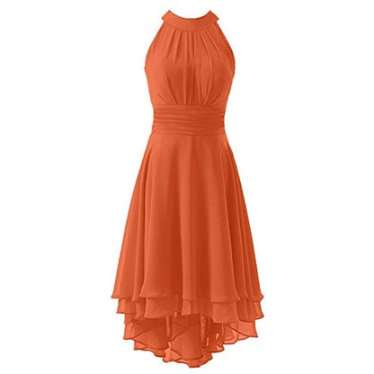High Low Chiffon Bridesmaid Dress Halter Short Wedding Guest Dress