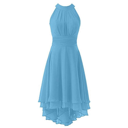 High Low Chiffon Bridesmaid Dress Halter Short Wedding Guest Dress