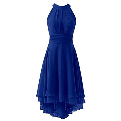 High Low Chiffon Bridesmaid Dress Halter Short Wedding Guest Dress
