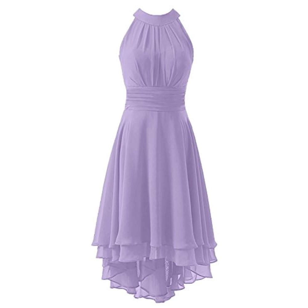 High Low Chiffon Bridesmaid Dress Halter Short Wedding Guest Dress