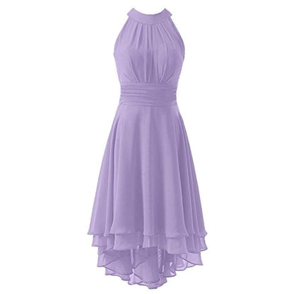 High Low Chiffon Bridesmaid Dress Halter Short Wedding Guest Dress