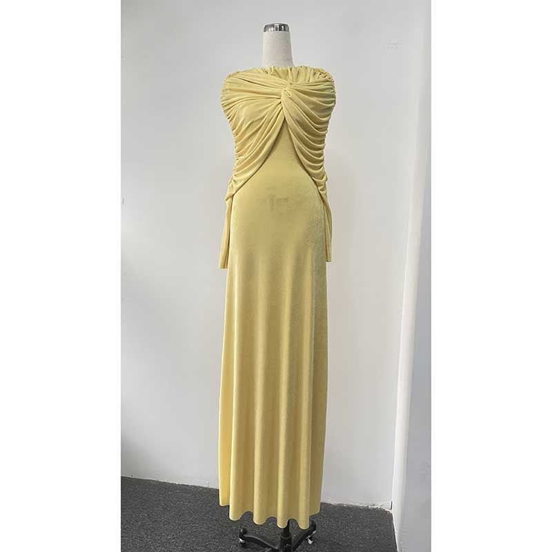 Raw Edge Detail Ruched Maxi Dress Long Sleeves