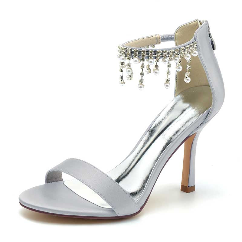 Bridal Heel 3.74" Ankle Strap Open-Toe Crystal Wedding Shoes