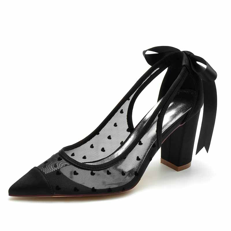 3.35" Lace-Up Back Bridal Shoes Chunky Prom Heels