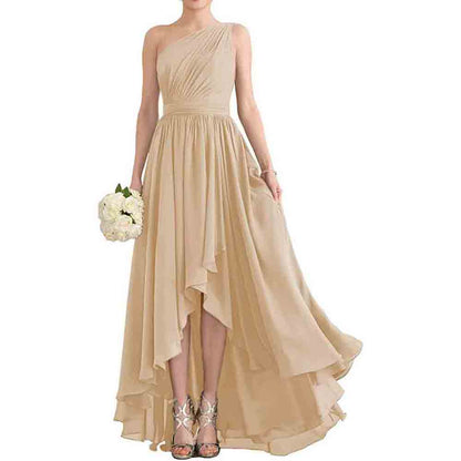 One Shoulder Bridesmaid Dresses High Low Chiffon Evening Formal Gown